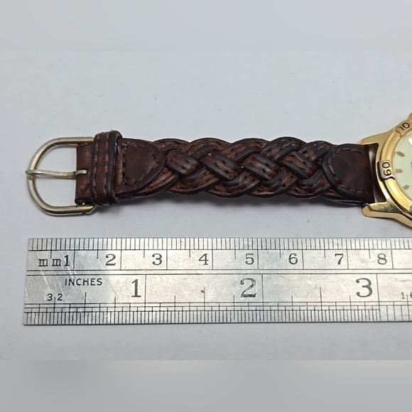1996 Guess Watch Gold Tone Date Brown Braided Strap Vintage Style New Battery main image 10